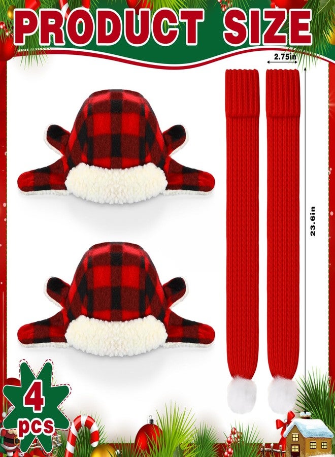 طقم سيل تراينجل مكون من قطعتين: قبعة للكلاب مع واقيات للأذنين ووشاح محبوك أحمر، قبعة شتوية دافئة قابلة للتعديل للكلاب الصغيرة والمتوسطة والكبيرة، بنقشة مربعات حمراء وسوداء. - Image 2